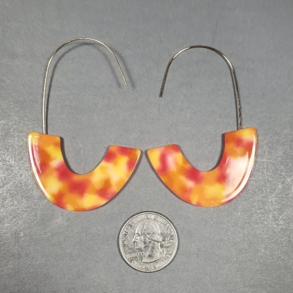 Dangle Earrings Brown Tan leopard Disco Modernist Bohemian Threader Pierced 3" - Picture 2 of 5